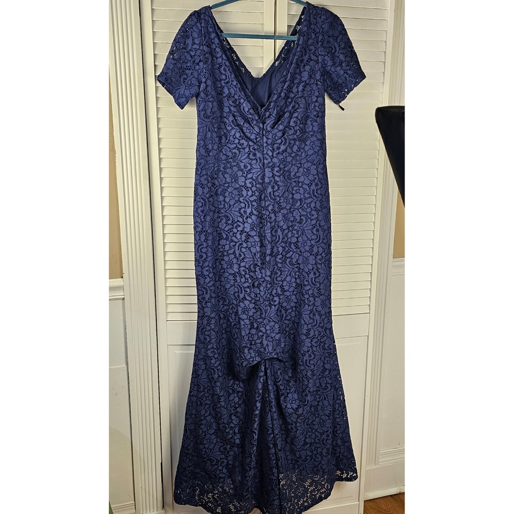 ALYCE Paris Navy Blue Lace‎ Embellished Waist Maxi Evening Cocktail Dress 14 - Picture 3 of 6